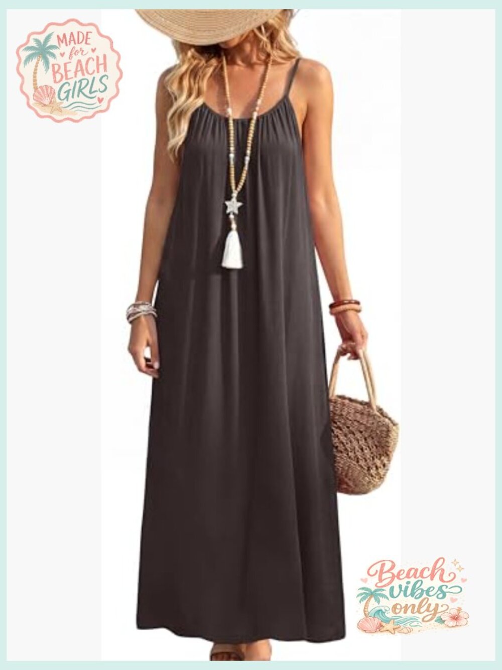 Backless Cami Maxi Sundress - Spaghetti Strap Beach Vacation Swimsuit Coverup - Picture 2 of 7